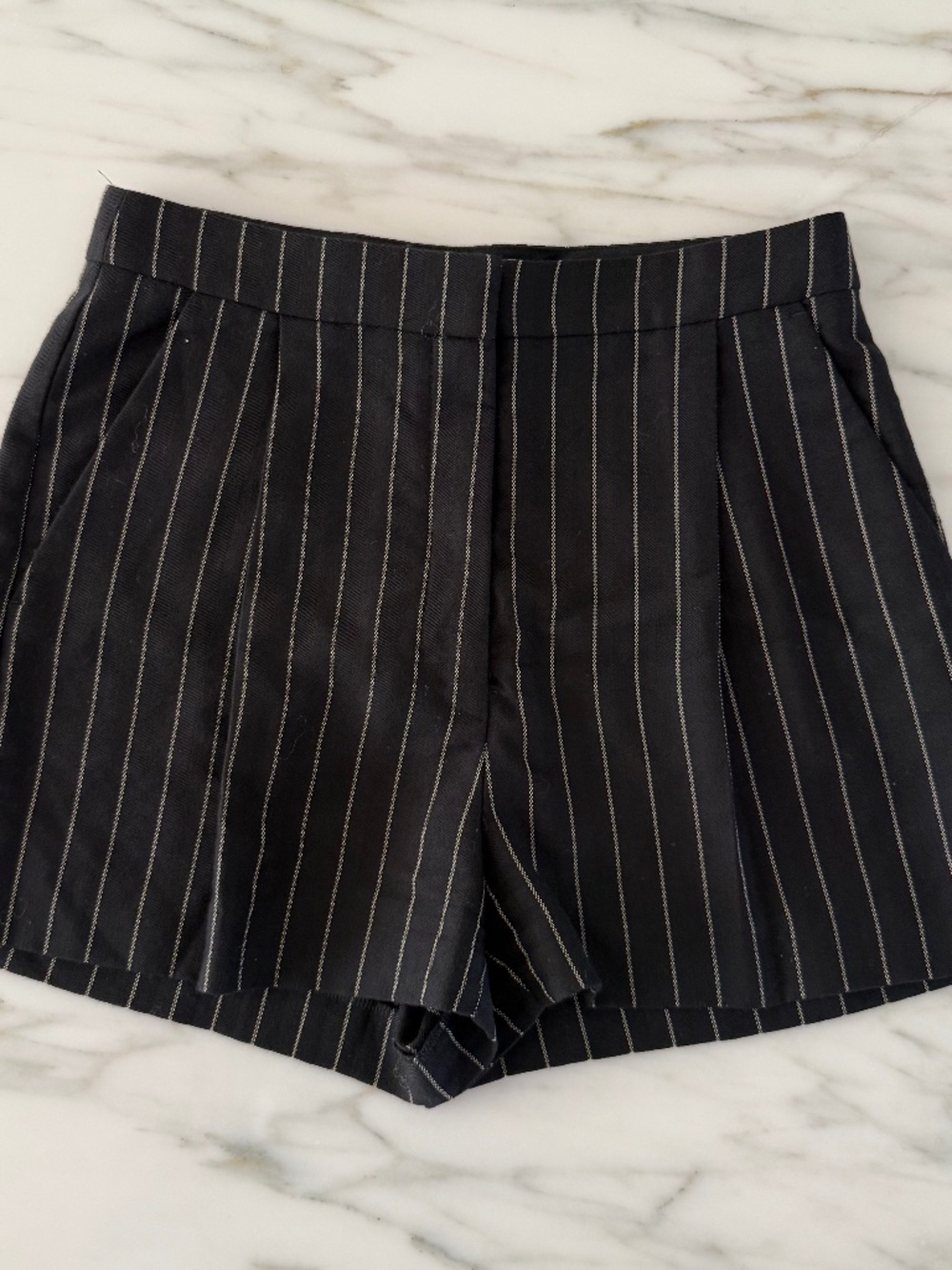 Stella McCartney Black Pinstripe High-Waist Tailored Shorts — Size IT 38 / US 4